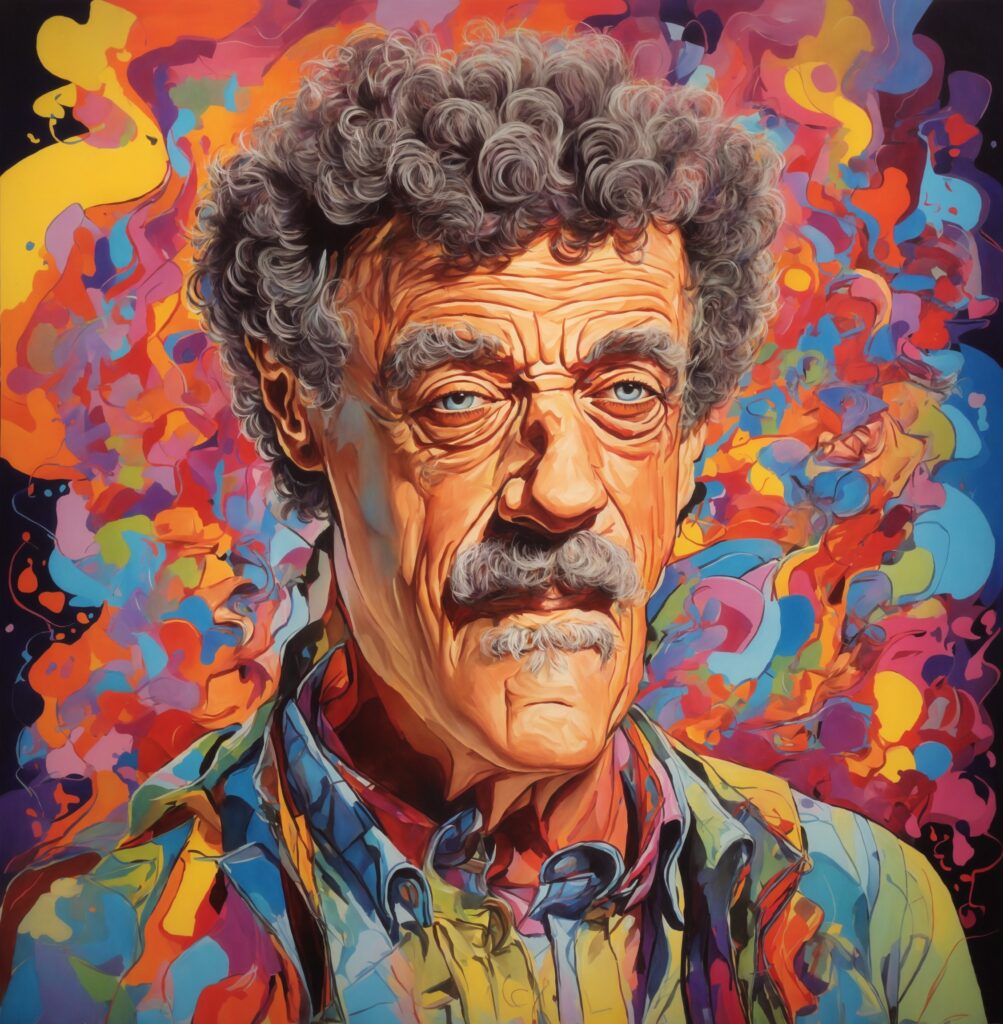 Kurt Vonnegut, ritratto stile cartoon.